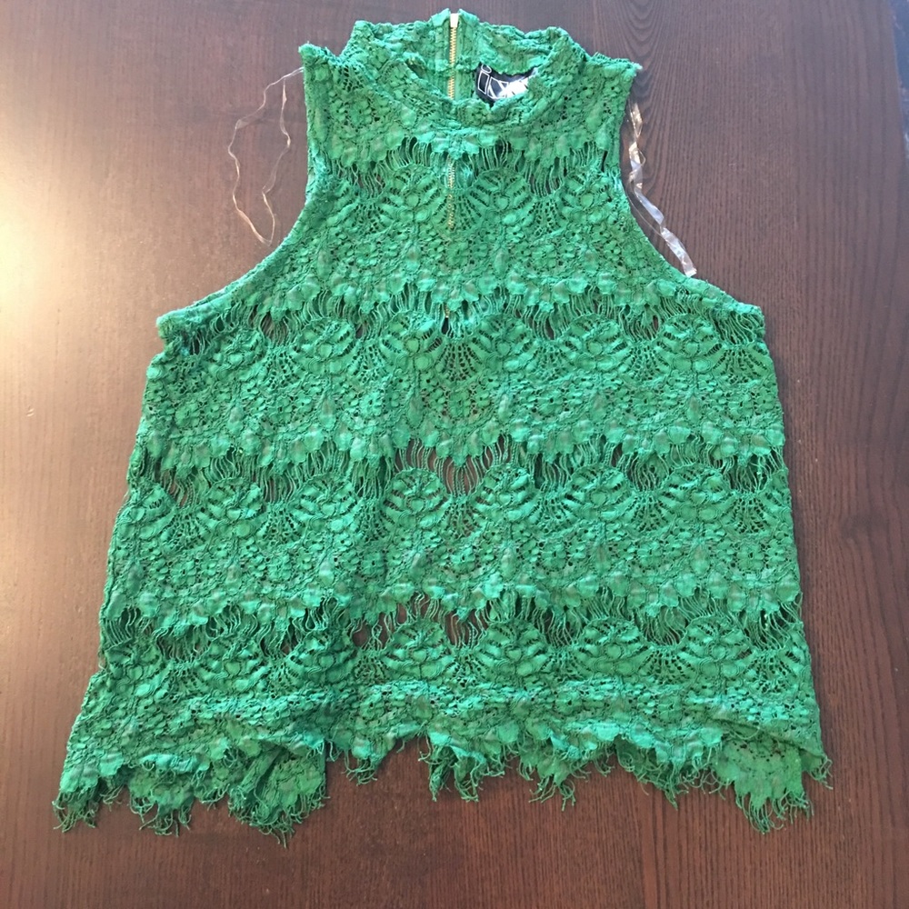 INNY bright green lace tank open back